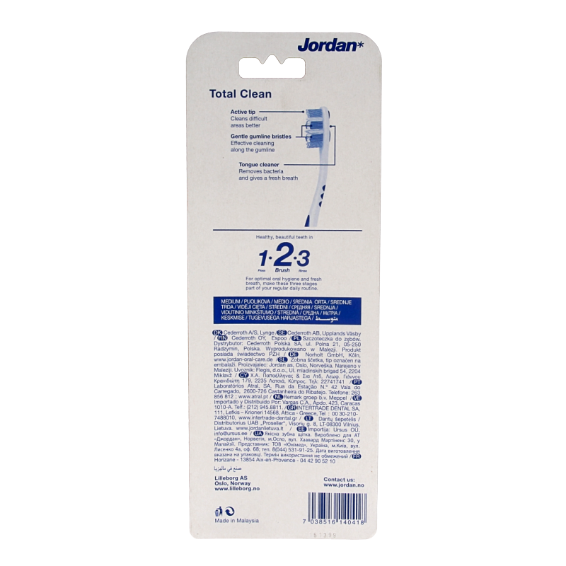 Jordan Tandenborstel totalclean medium 4 Stuks
