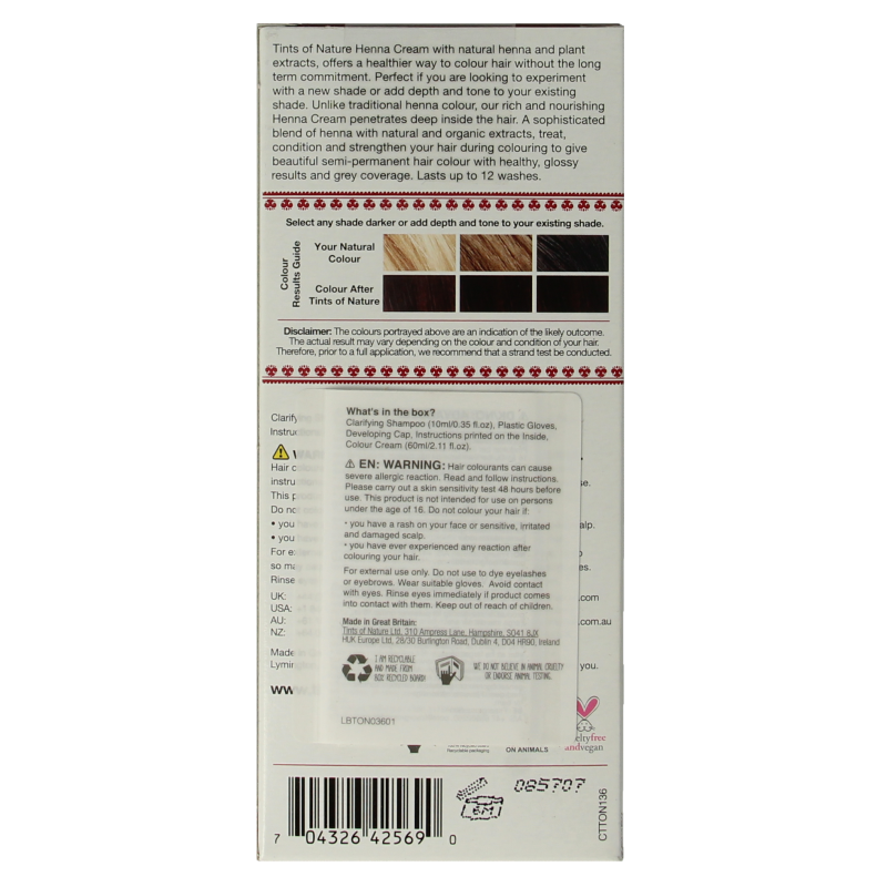 Tints Of Nature Henna cream mahogany red semi permanent 70 Milliliter