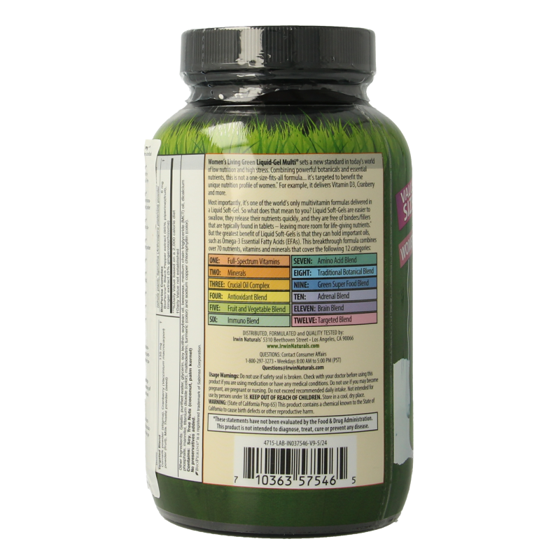 Irwin Naturals Living green liquid gel multi for women 120 Softgels