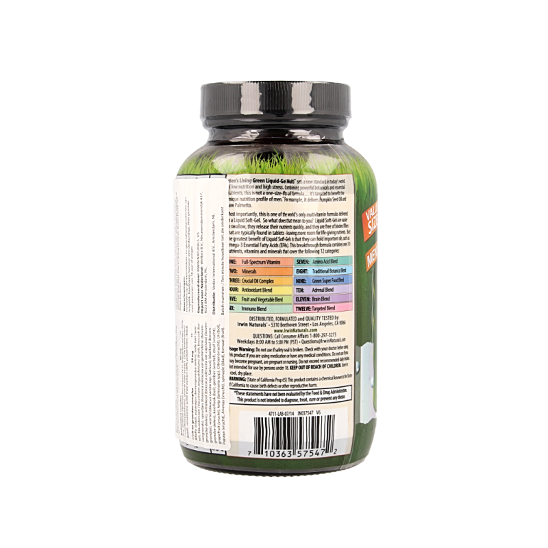 Irwin Naturals Living green liquid gel multi for men 120 Softgels