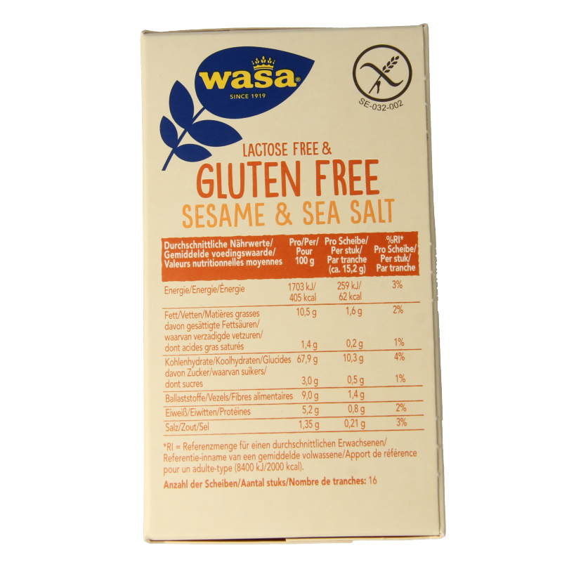 Wasa Knackebrod met sesam en zeezout glutenvrij 240 Gram