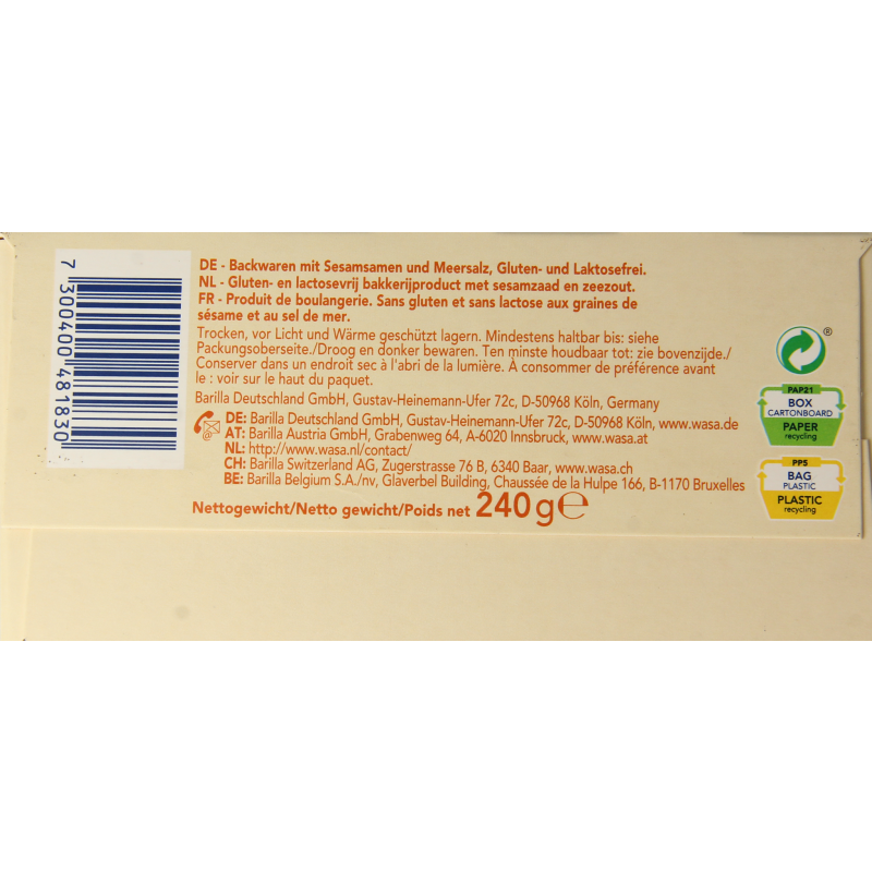 Wasa Knackebrod met sesam en zeezout glutenvrij 240 Gram