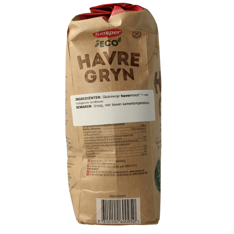 Semper Havermout vlokken glutenvrij bio 1 Kilogram