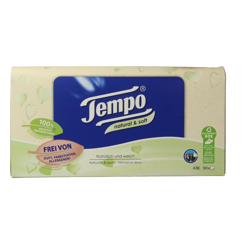 Tempo Tissue box natural & soft 4-laags 90 Stuks