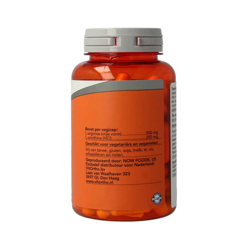 NOW Arginine & ornithine 500 / 250mg 100 Vegetarische capsules
