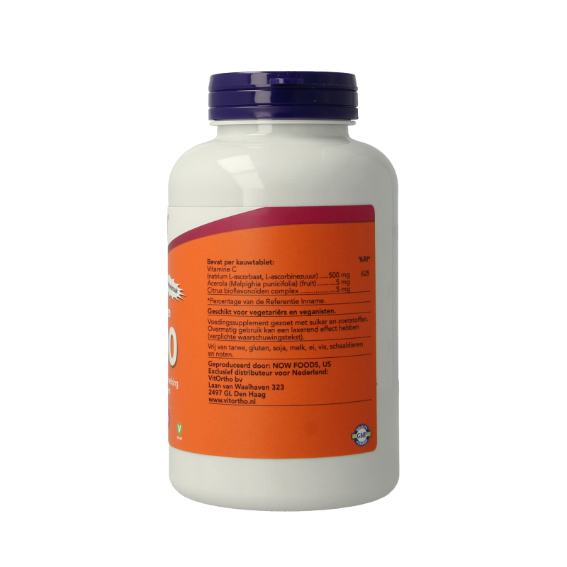 NOW C-500 kauwtabletten sinaasappelsmaak 100 Kauwtabletten