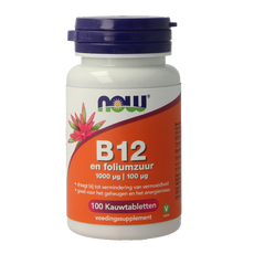 NOW Vitamine B12 1000mcg en Foliumzuur 100mcg 100.00 Kauwtabletten