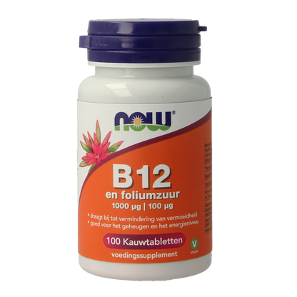 NOW Vitamine B12 1000mcg en Foliumzuur 100mcg 100.00 Kauwtabletten
