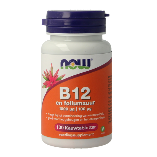 NOW Vitamine B12 1000mcg en Foliumzuur 100mcg 100.00 Kauwtabletten