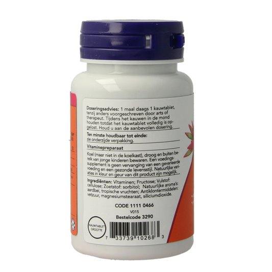 NOW Vitamine B12 1000mcg en Foliumzuur 100mcg 100 Kauwtabletten