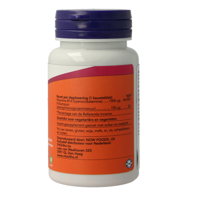 NOW Vitamine B12 1000mcg en Foliumzuur 100mcg 100 Kauwtabletten