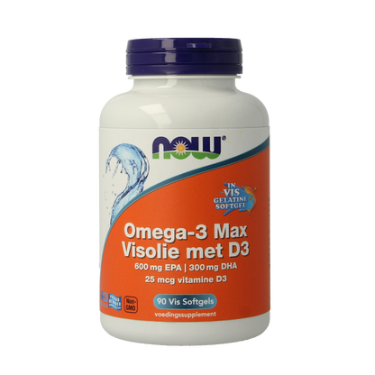 NOW Omega 3 max visolie D3 EPA DHA 90.00 Softgels