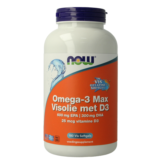 NOW Omega 3 max visolie D3 EPA DHA 180.00 Softgels