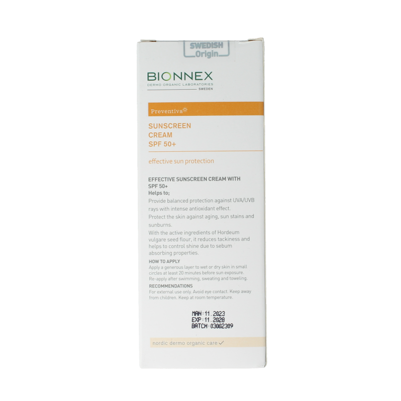 Bionnex Preventiva sunscreen SPF50+ cream 50 Milliliter