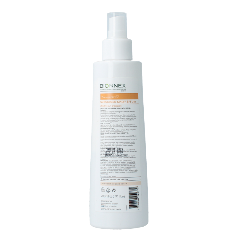 Bionnex Preventiva sunscreen spray SPF30 200 Milliliter