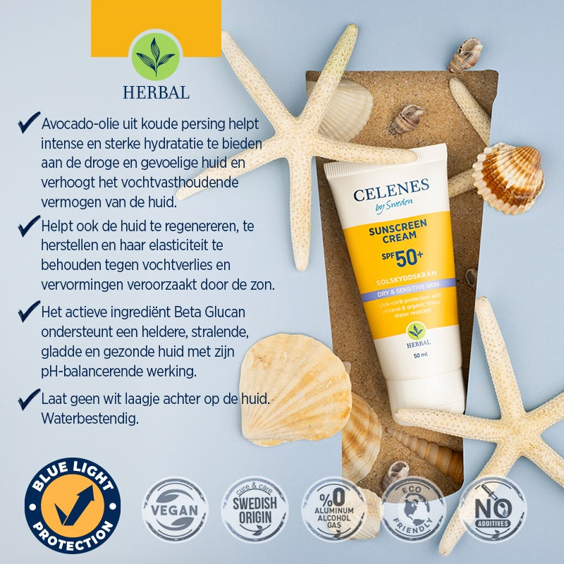 Celenes Herbal sunscreen sensitive/dry skin SPF50+ 50 Milliliter