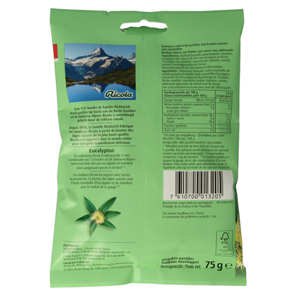 Ricola Eucalyptus suikervrij 75.00 Gram