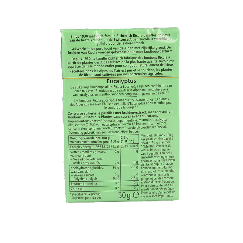 Ricola Eucalyptus suikervrij 50 Gram