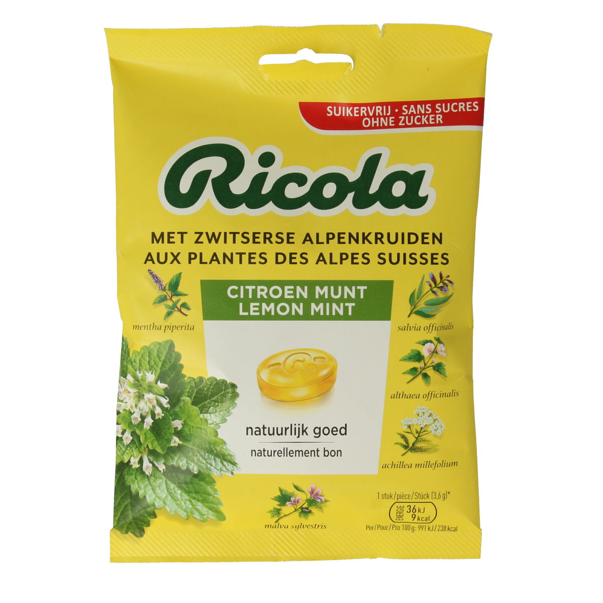 Ricola Citroen munt suikervrij 75.00 Gram