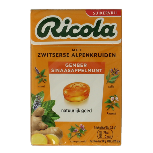 Ricola Gember sinaasappelmunt suikervrij 50.00 Gram