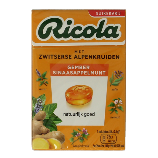 Ricola Gember sinaasappelmunt suikervrij 50 Gram