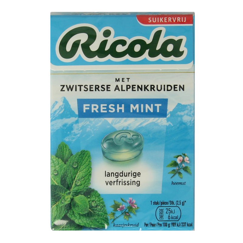Ricola Fresh mint suikervrij doosje 50 Gram