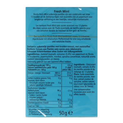 Ricola Fresh mint suikervrij doosje 50.00 Gram
