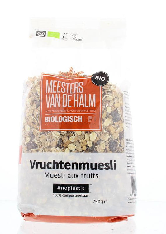 De Halm Muesli vruchten eko bio 750 Gram