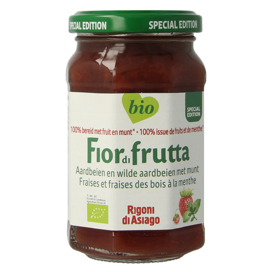 Fiordifrutta Aardbeien en wilde aardbeien met munt jam bio 250 Gram