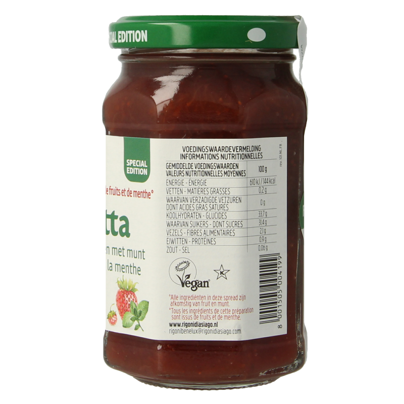 Fiordifrutta Aardbeien en wilde aardbeien met munt jam bio 250 Gram