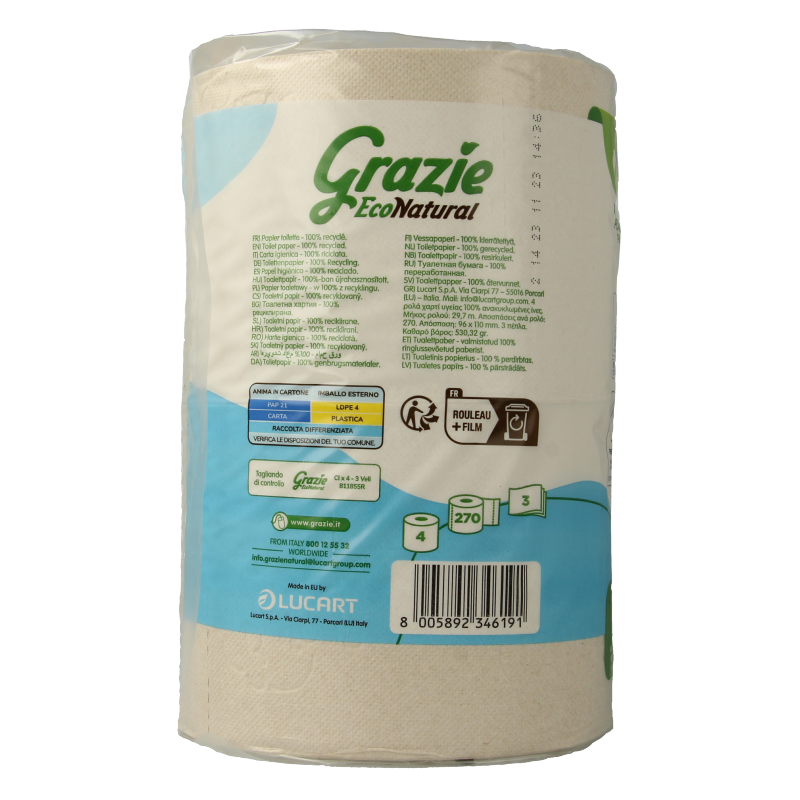 Grazie Natural Toiletpapier 3-laags 4 Stuks