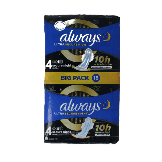 Always Maandverband ultra secure night 18 Stuks