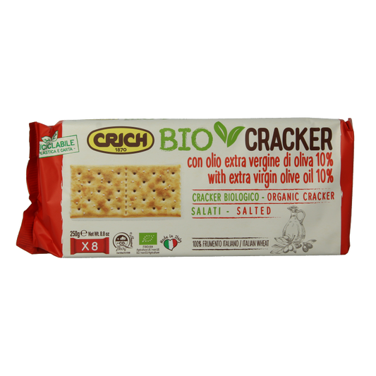 Crich Crackers olijfolie met zout rood bio 250 Gram