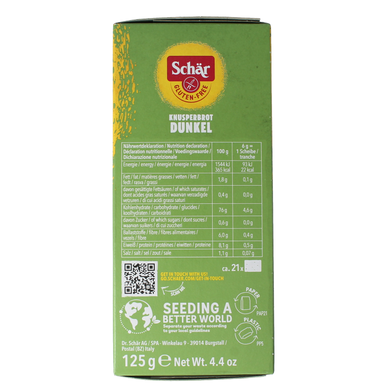 Schar Fibre crispbread/crackers glutenvrij 125 Gram