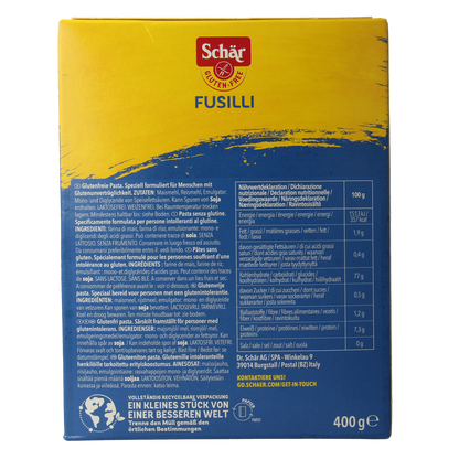 Schar Pasta fusilli glutenvrij 400.00 Gram