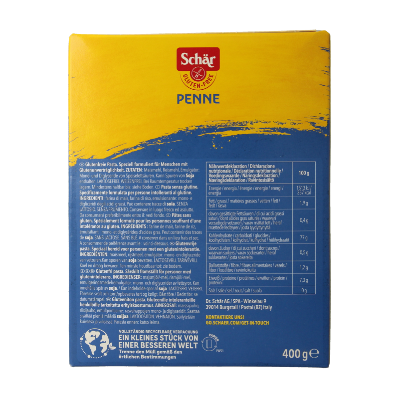Schar Pasta penne glutenvrij 400 Gram