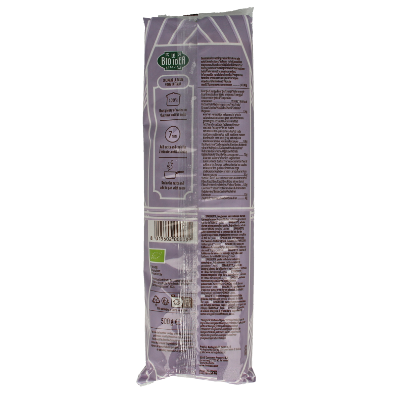 Bioidea Spaghetti volkoren bio 500 Gram