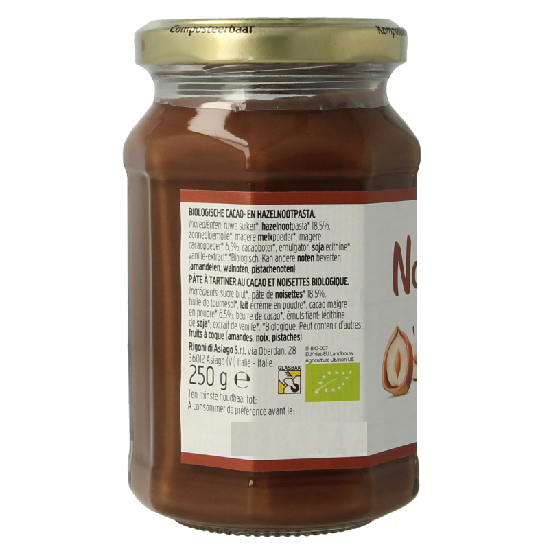 Nocciolata Chocolade hazelnootpasta bio 250 Gram