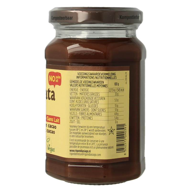 Nocciolata Hazelnootpasta zonder melk bio 250 Gram