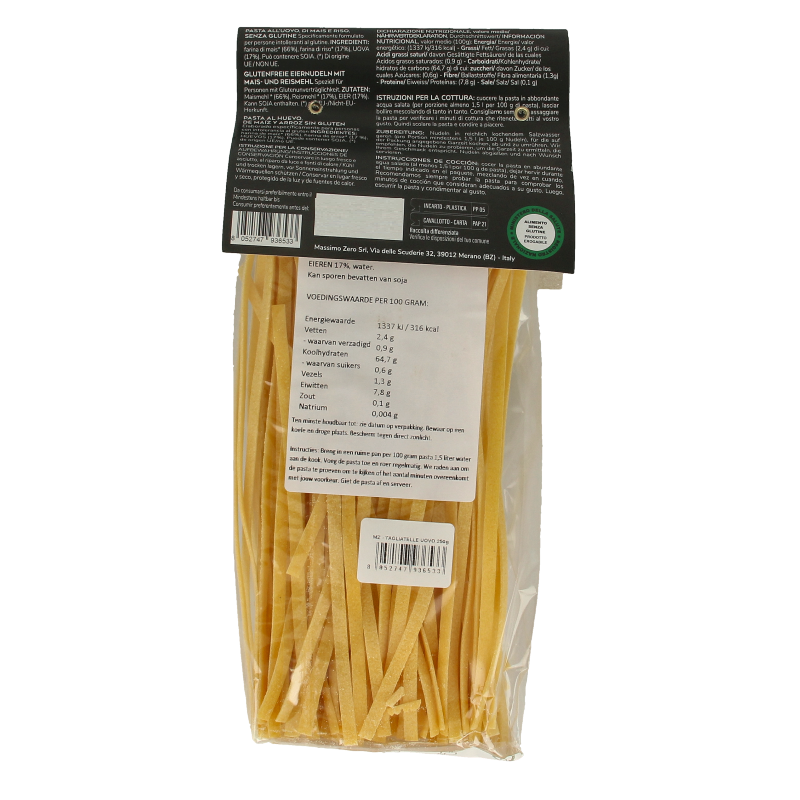 Massimo Zero	 Tagliatelle eierpasta glutenvrij 250 Gram