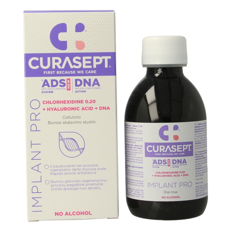 Curasept ADS DNA Implant Pro CHX 0,20% + HA mondspoelmiddel 200 Milliliter