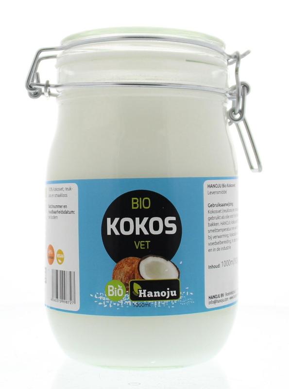 Hanoju Kokosolie geurloos beugelglas bio 1 Liter