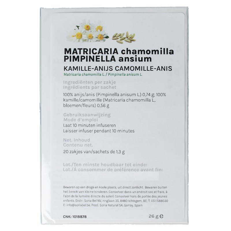 Soria Natural Manzanilla anis infusie 20 Zakjes