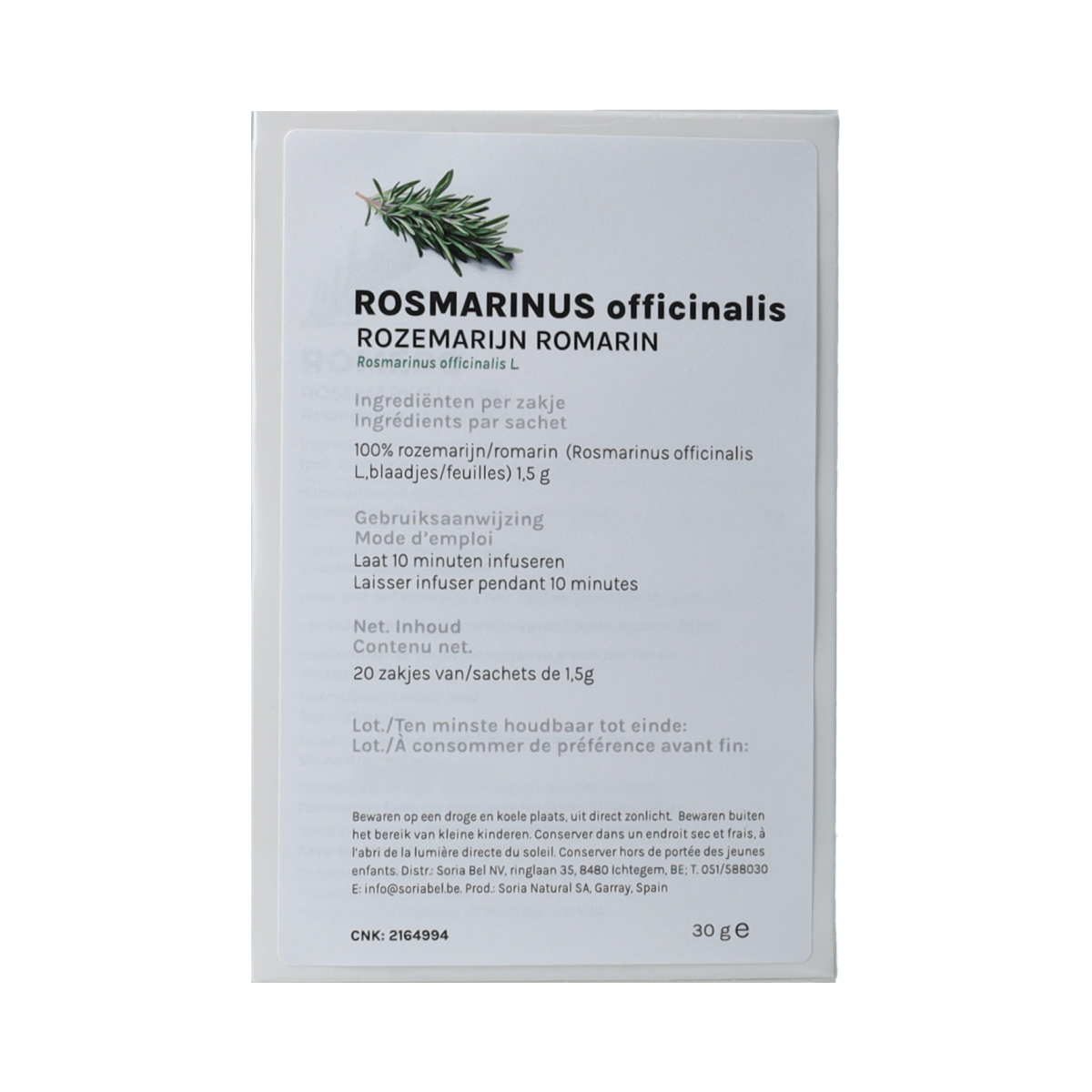 Soria Natural Rozemarijn infusie   20.00 Zakjes