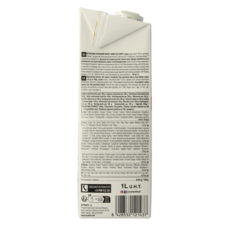 Ecomil Kokosmelk naturel bio 1 Liter