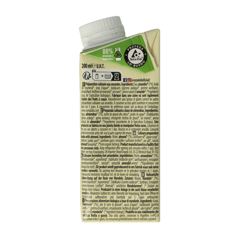 Ecomil Cuisine amandel bio 200 Milliliter