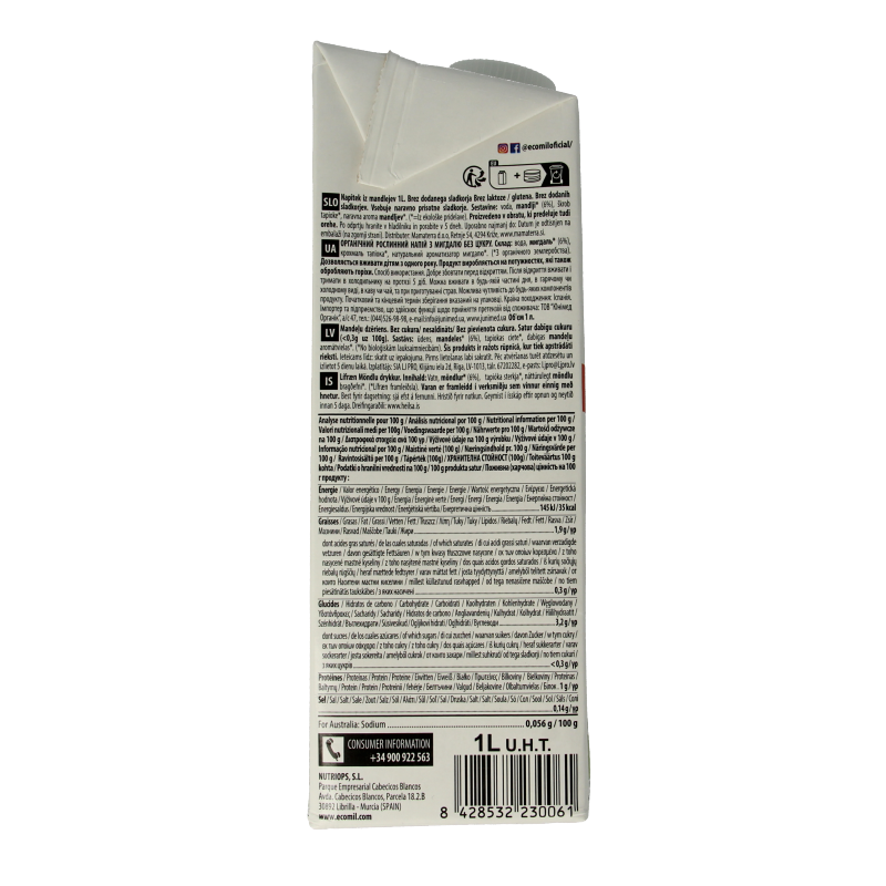 Ecomil Amandeldrank naturel suikervrij bio 1 Liter