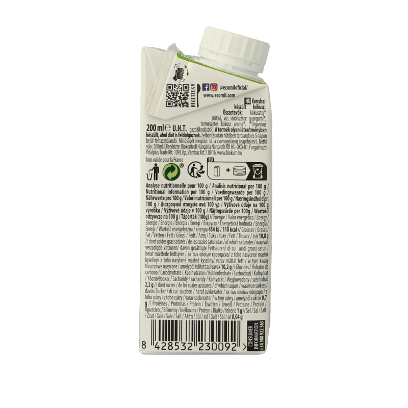 Ecomil Kokosmelk cuisine bio 200 Milliliter