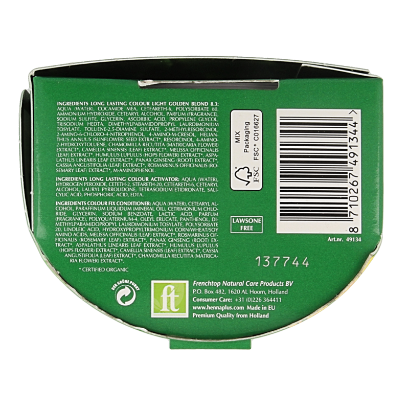 Henna Plus Long lasting colour 8.3 golden blond 100 Milliliter