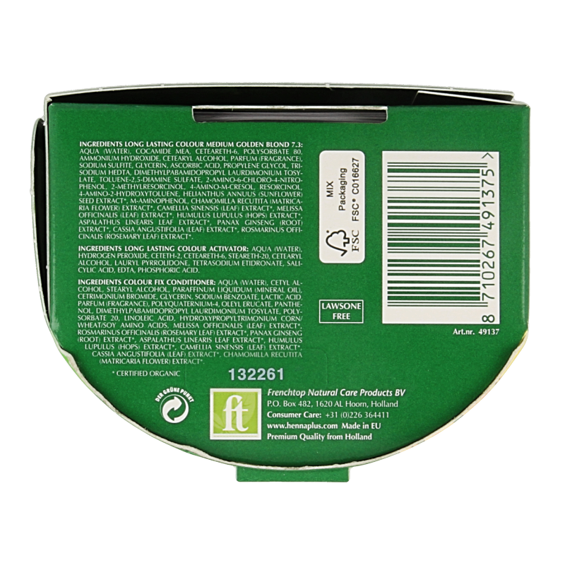 Henna Plus Long lasting colour 7.3 medium golden blond 100 Milliliter